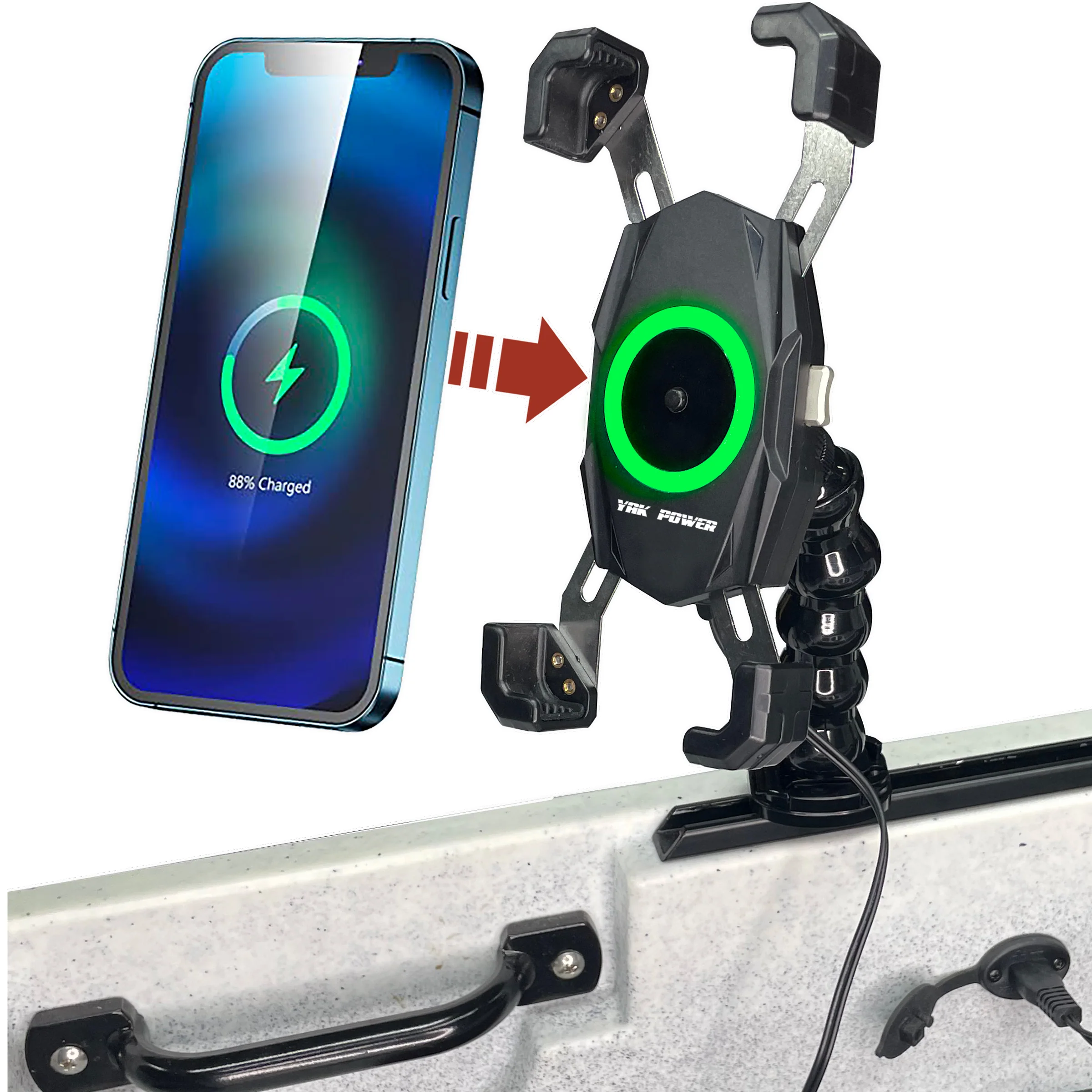 Fast charger stops charging phone after a few seconds. Not using case. Hooked up to a Nocqua 20AH battery using th