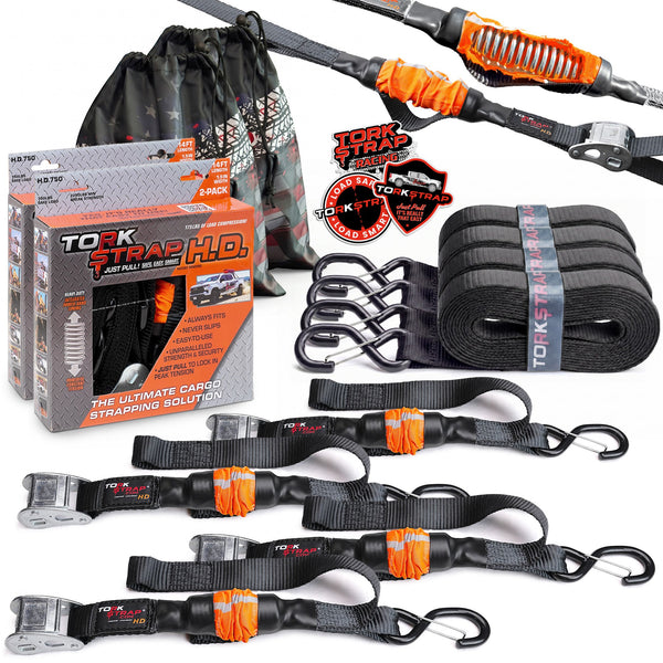 TorkStrap HD750 Spring Loaded Tie-Down Straps, 14' x 1.5", 2250 lb Max Load