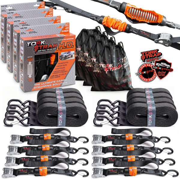 TorkStrap HD750 Spring Loaded Tie-Down Straps, 14' x 1.5", 2250 lb Max Load