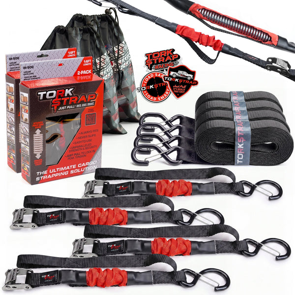 TorkStrap M500 Spring Loaded Tie-Down Straps, 14' x 1", 1500 lb Max Load