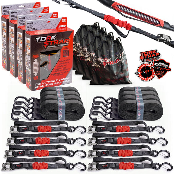 TorkStrap M500 Spring Loaded Tie-Down Straps, 14' x 1", 1500 lb Max Load